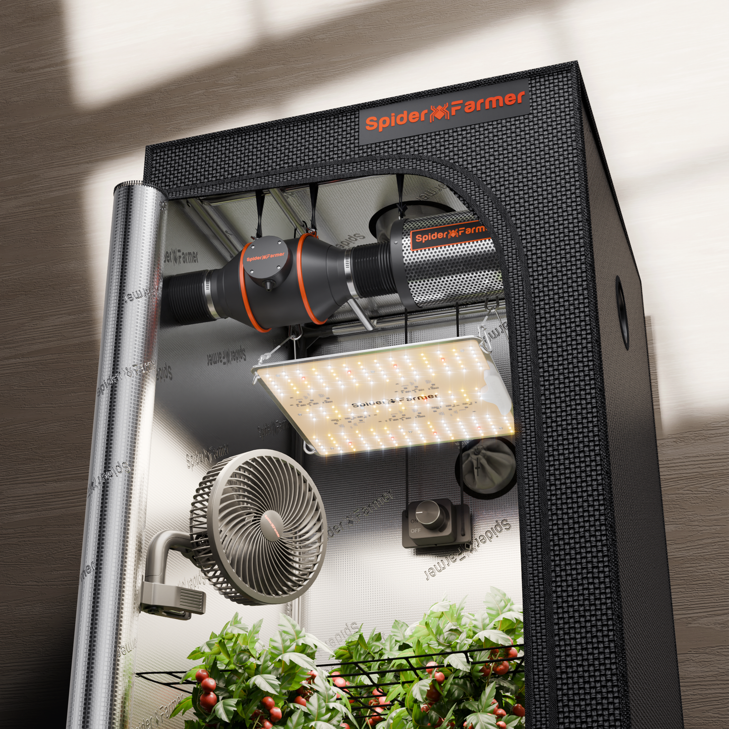 2024 Spider Farmer® 60x60x140 cm Komplettes Grow Box-Set丨SF1000D 100W Samsung 301B Vollspektrum-LED丨6” Clip-Ventilator丨4” Grow Ventilator-System mit Drehknopfsteuerung